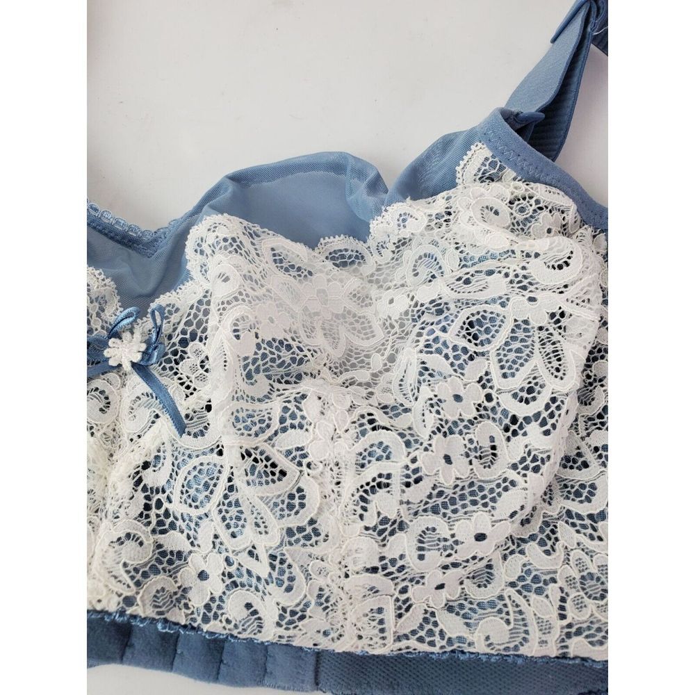 Retro Blue White Lace Full Coverage Bra 34DD 75F EUC‎ - Picture 7 of 8